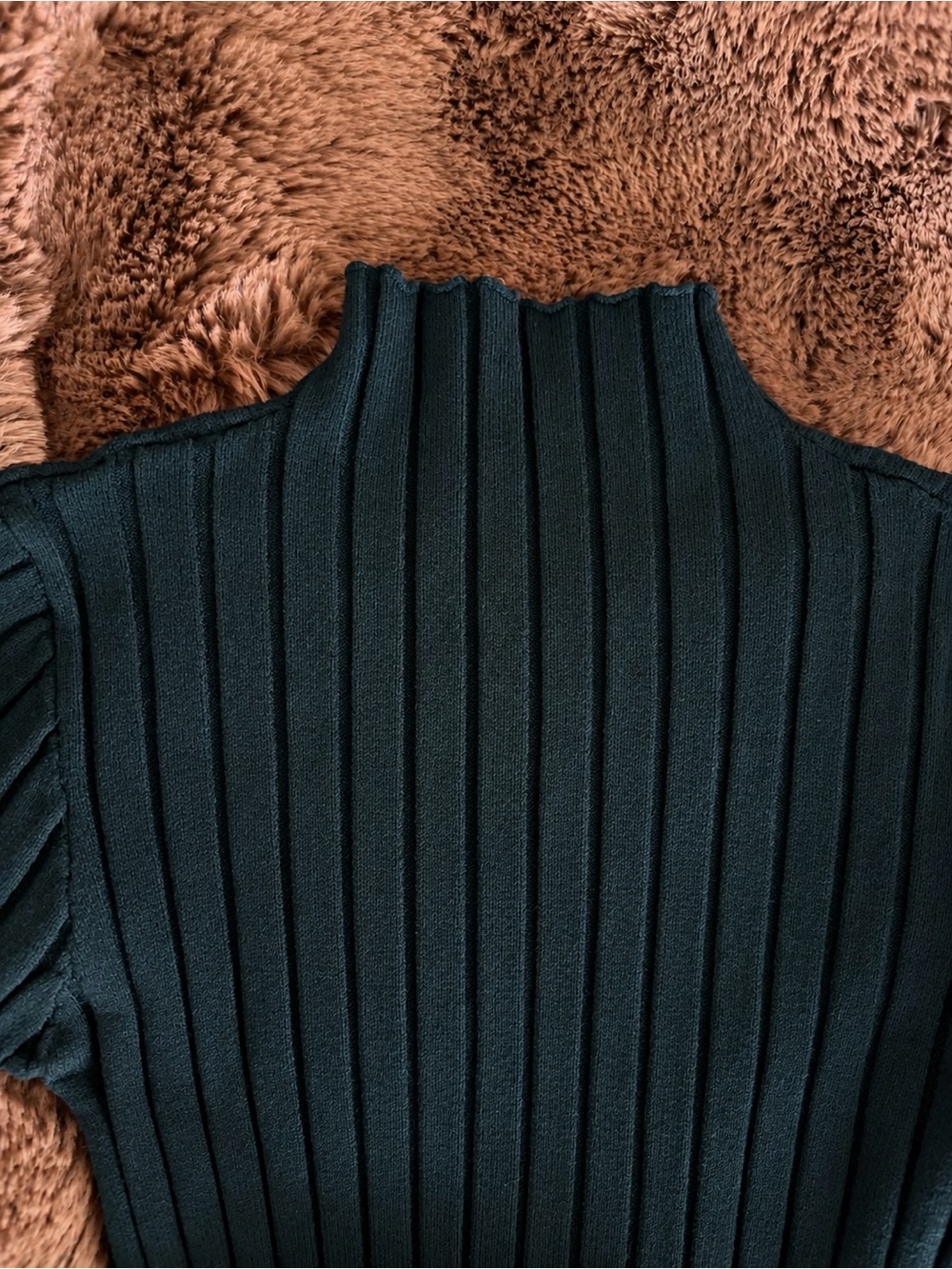Black Ribbed Mock Neck Fitted Mini Sweater Dress Long Sleeve Stretchy Small 4-6 - Picture 2 of 3